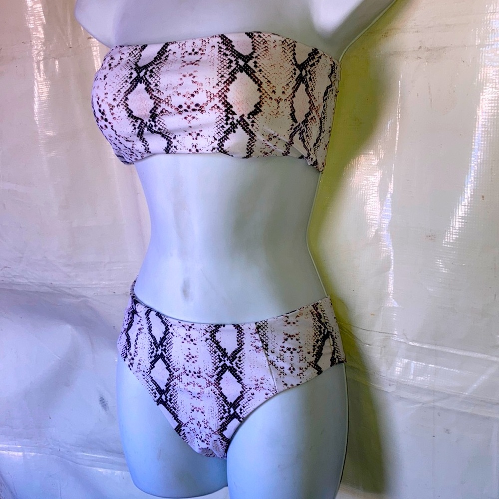 Snakeskin Bandeau High Waisted Bikini Swimsuit